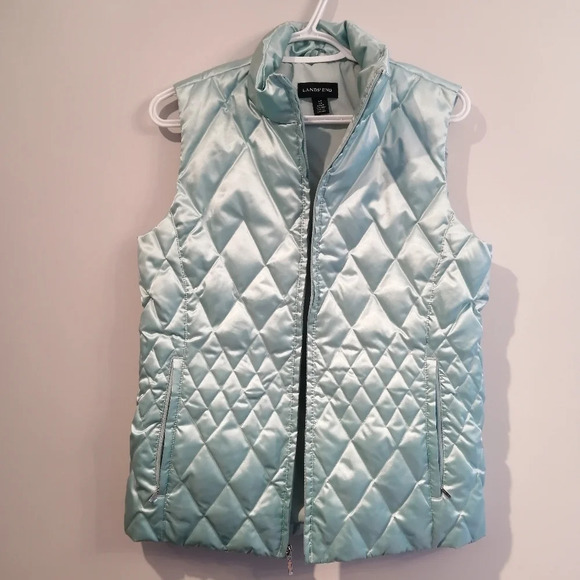 Lands' End Goose Down Quilted Puffer Vest in Shimmery Satin Zip Up Small 6-8 - Picture 2 of 15